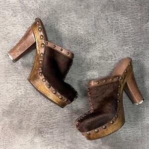 Diego Di Lucca Cow Hair Studded Wooden Clogs
